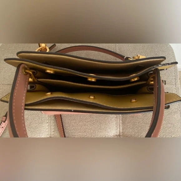TORY BURCH LEATHER AND SUEDE SMALL TOP HANDLE BAG